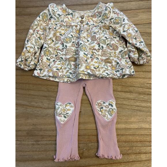 Chickpea Organic Other - Chickpea Organic Girls Floral Set 12M Pink Botanical Cotton Stretch Outfit